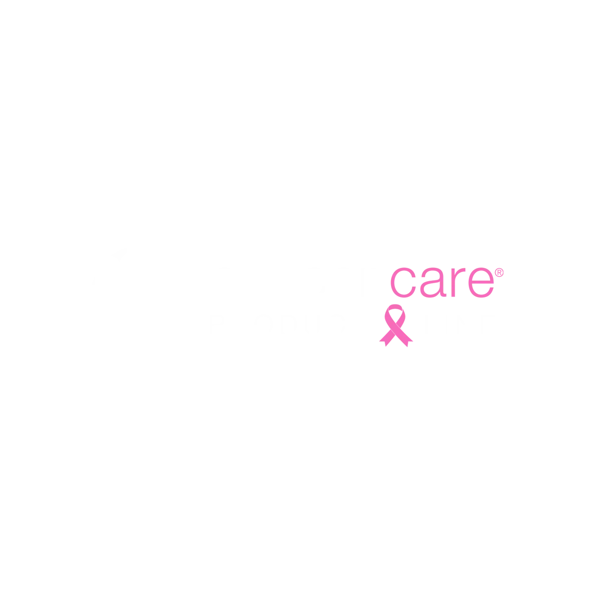 Care logo with a pink ribbon on a white background