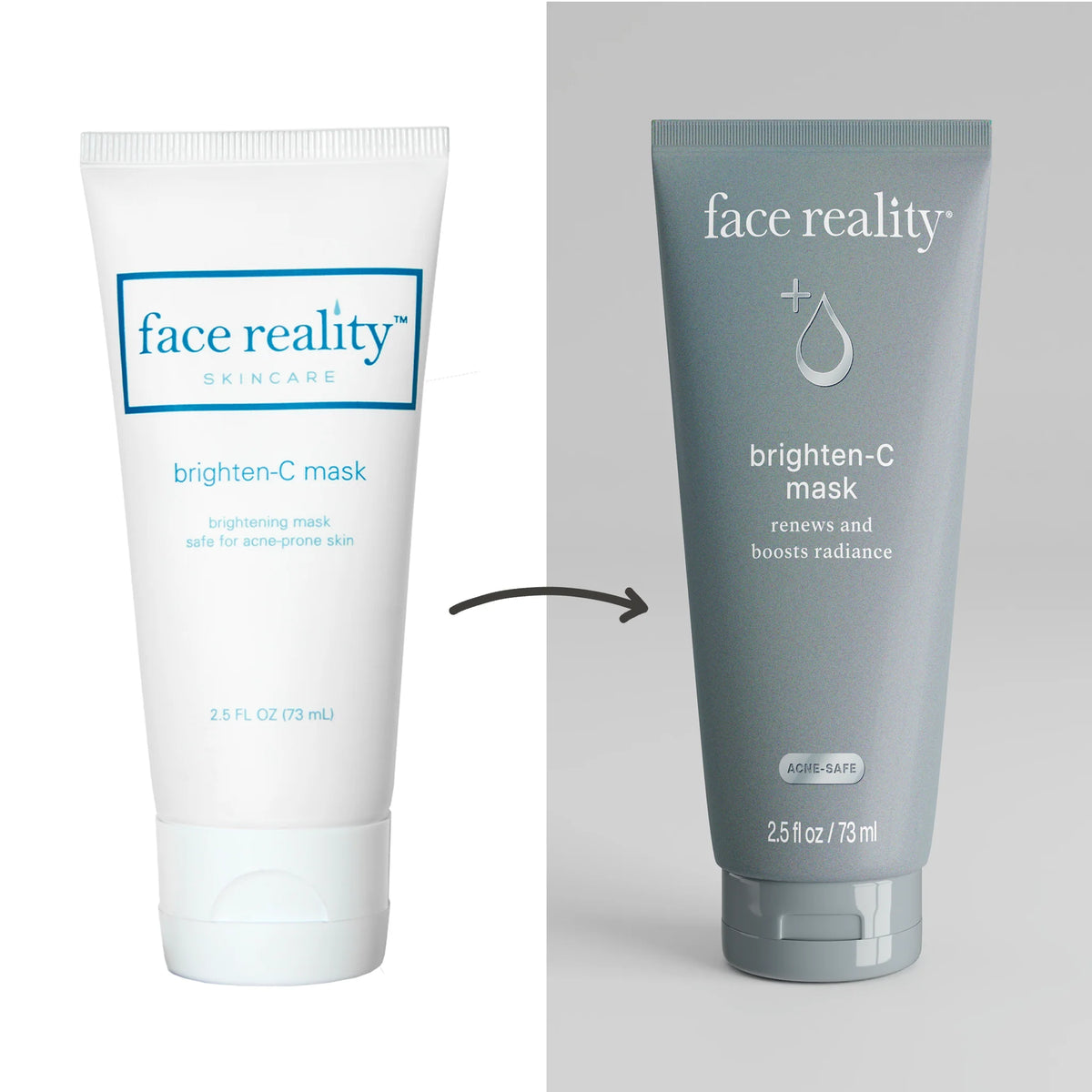 Two tubes of 'face reality' skincare mask on a white background