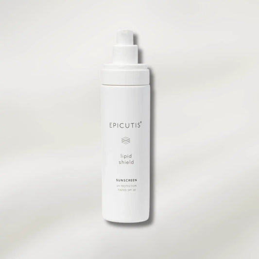 White skincare bottle labeled 'epicutis' on a light gray background