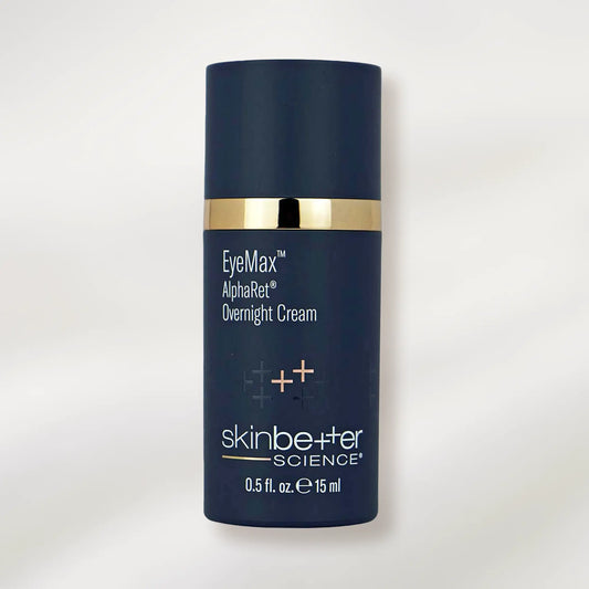 Skincare cream bottle labeled 'EyeMax AlphaRet Overnight Cream' by 'skinbetter science' on a white background