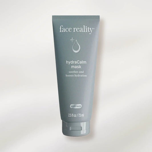 Tube of 'face reality' hydraCalm mask on a white background