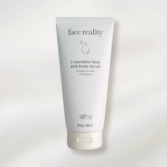 Tube of 'face reality' i-mandelic face and body scrub on a white background