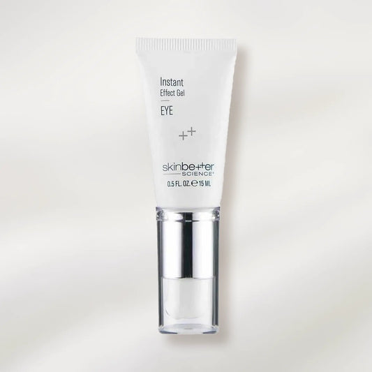 Skincare tube labeled 'Instant Effect Gel EYE' by skinbetter science on a white background