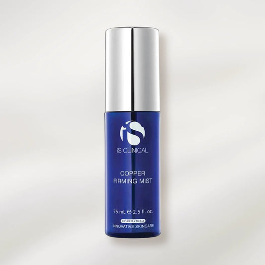 Blue skincare bottle with silver cap on a white background