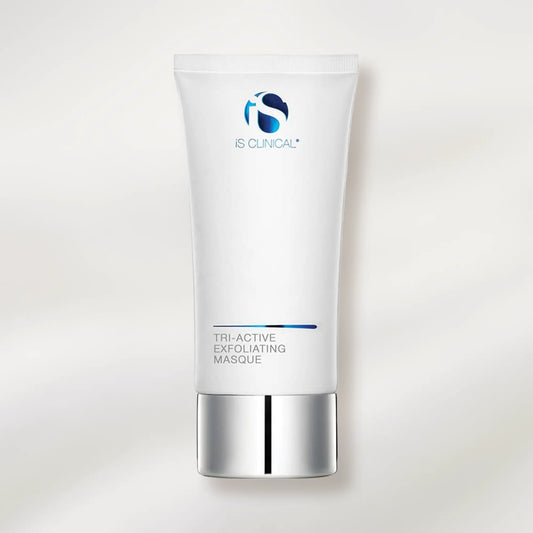 Skincare product tube labeled 'Tri-Active Exfoliating Masque' on a white background