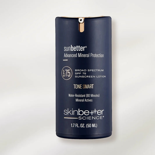 Sunscreen lotion bottle with 'sunbetter' branding on a white background